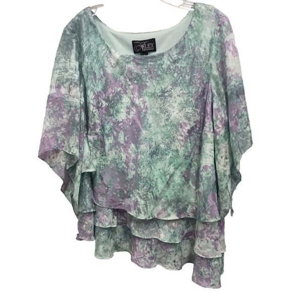 Alex Evening Womens Romantic Fairy Top Size 3X Mint Green Purple Tiered Wedding - Picture 1 of 11
